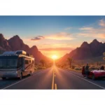Scenic American highway at sunset, perfect for a 2026 road trip adventure