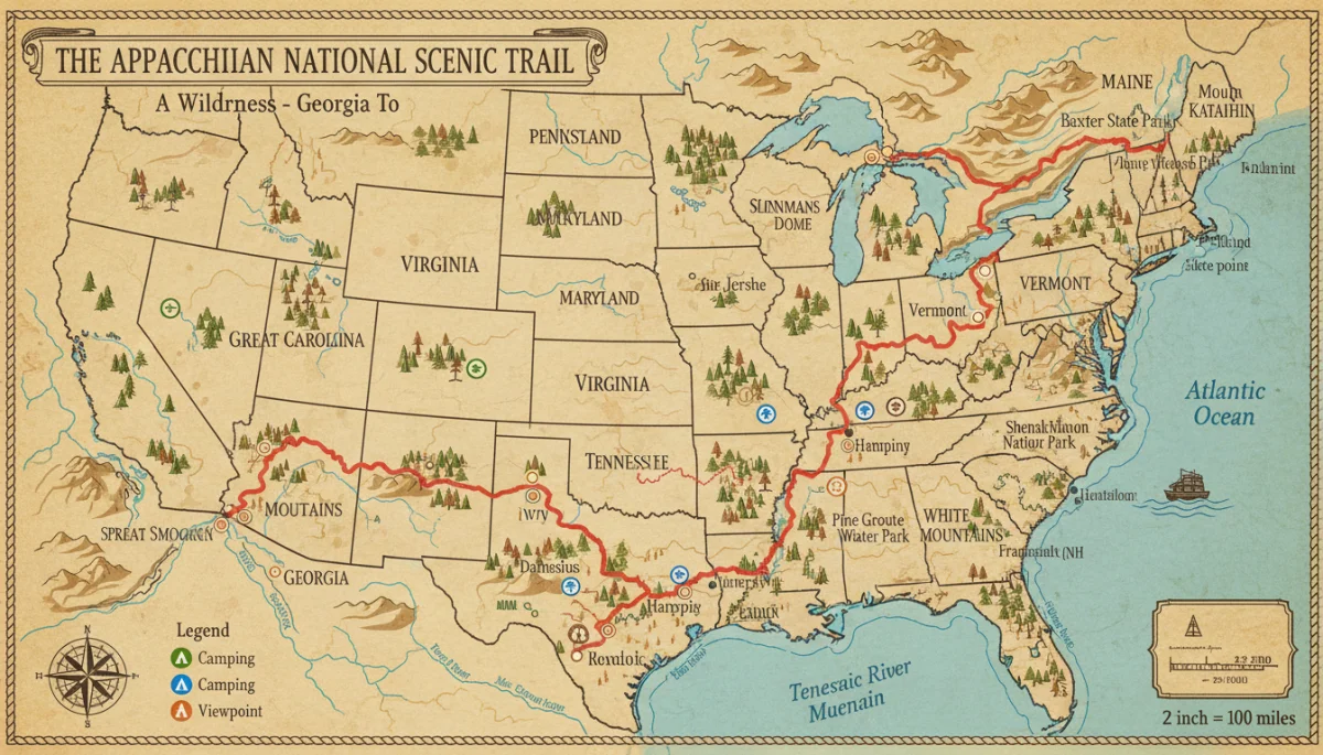 Detailed map of the Appalachian National Scenic Trail route