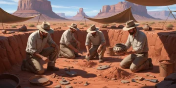 Archaeological excavation site revealing ancient artifacts in the American Southwest