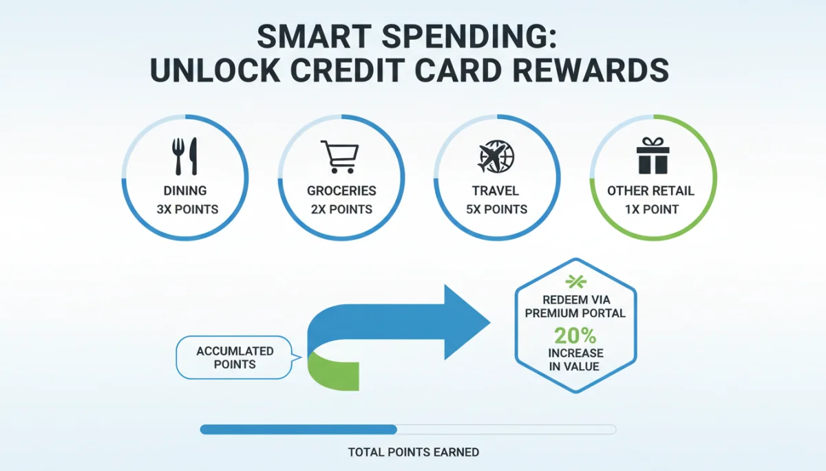 Infographic showing credit card bonus categories and increased rewards value