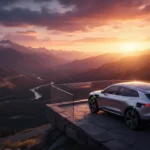 Sustainable Road Trip Itinerary 2026: Eco-Friendly US Routes Electric vehicle charging at a scenic overlook, sustainable road trip 2026