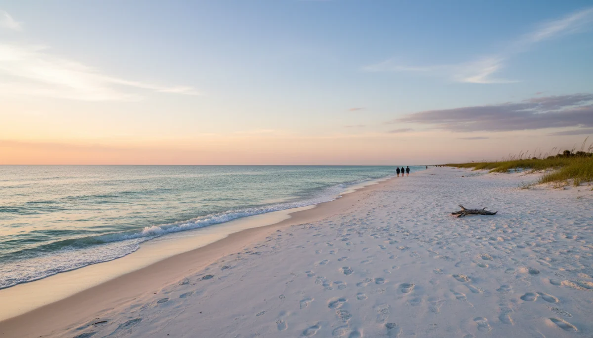 Peaceful Florida beach during off-season with few people