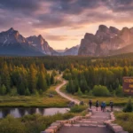 Sunrise over a majestic US National Park with a winding trail, symbolizing future adventure and careful planning.
