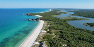 Pristine, untouched national seashore with clear waters and white sand