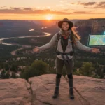 Solo female traveler enjoying scenic US landscape