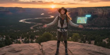 Solo female traveler enjoying scenic US landscape