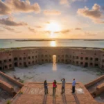 Panoramic view of a unique historical landmark in the USA at sunset