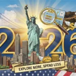 Iconic US city landmarks collage with 2026 overlay, representing value travel