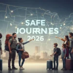 Travelers with luggage and map, ready for 2026 US travel, emphasizing preparedness