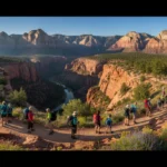 Hikers enjoying a panoramic view at a USA national monument in 2026, showcasing diverse landscapes and clear skies.