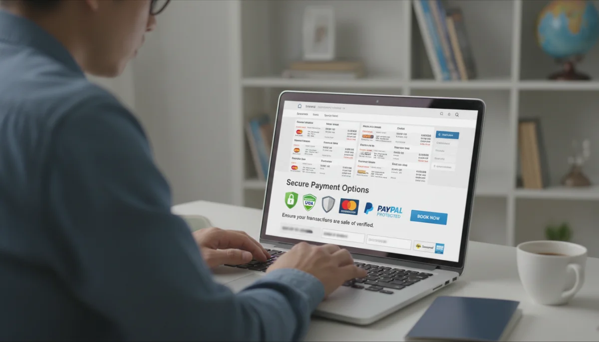 Traveler verifying legitimate travel deals online